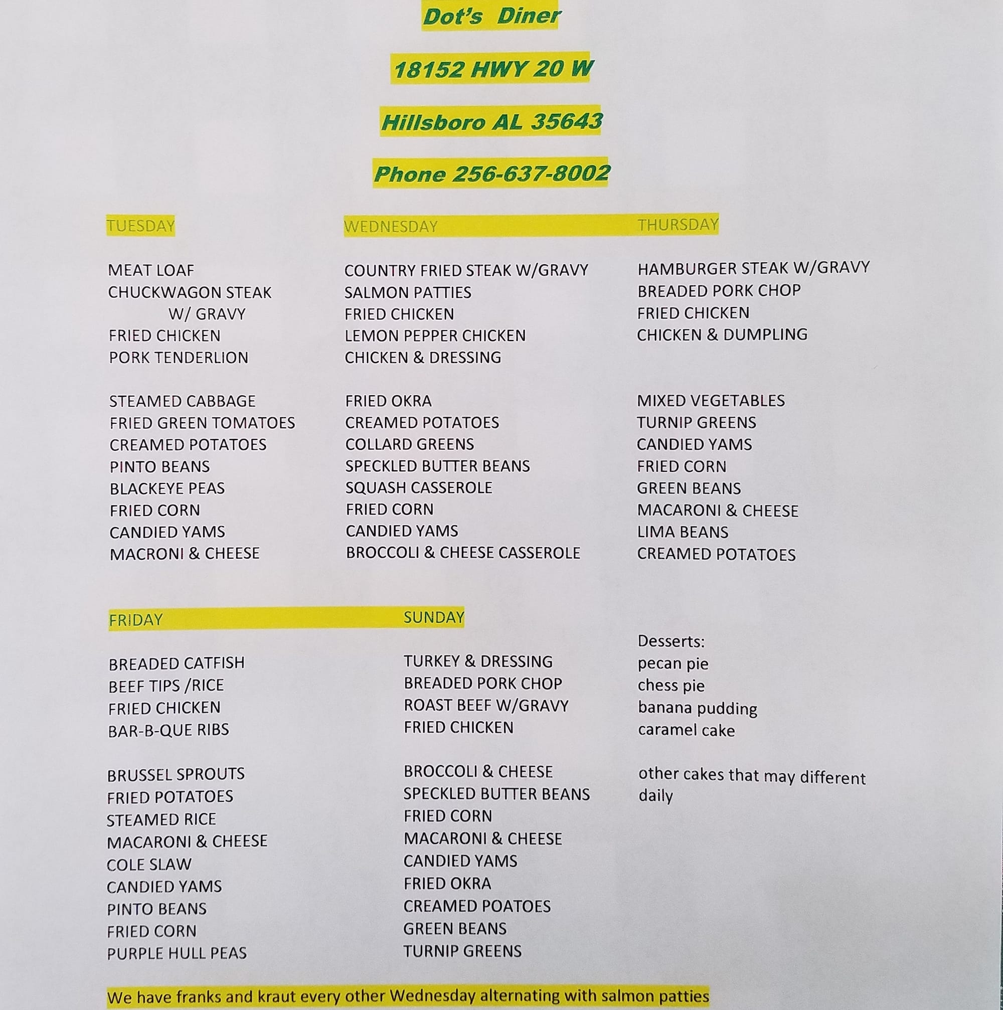 Dots Soul Food Restaurant Menu