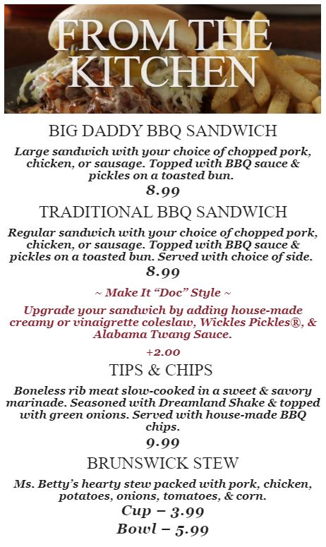 Dreamland BBQ Dreamland BBQ General Menu - American Menu in Mobile, AL
