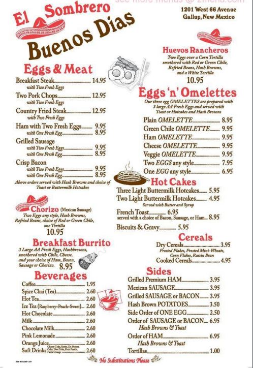 El Sombrero Restaurant El Sombrero Restaurant General Menu - American Menu in Gallup, NM