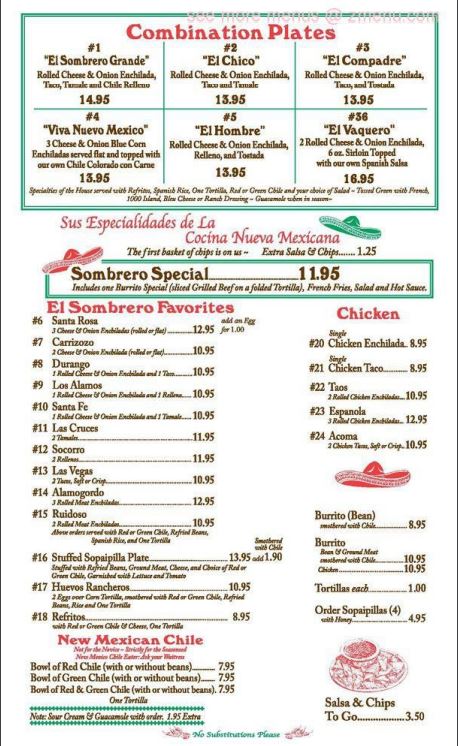 El Sombrero Restaurant El Sombrero Restaurant General Menu - American Menu in Gallup, NM