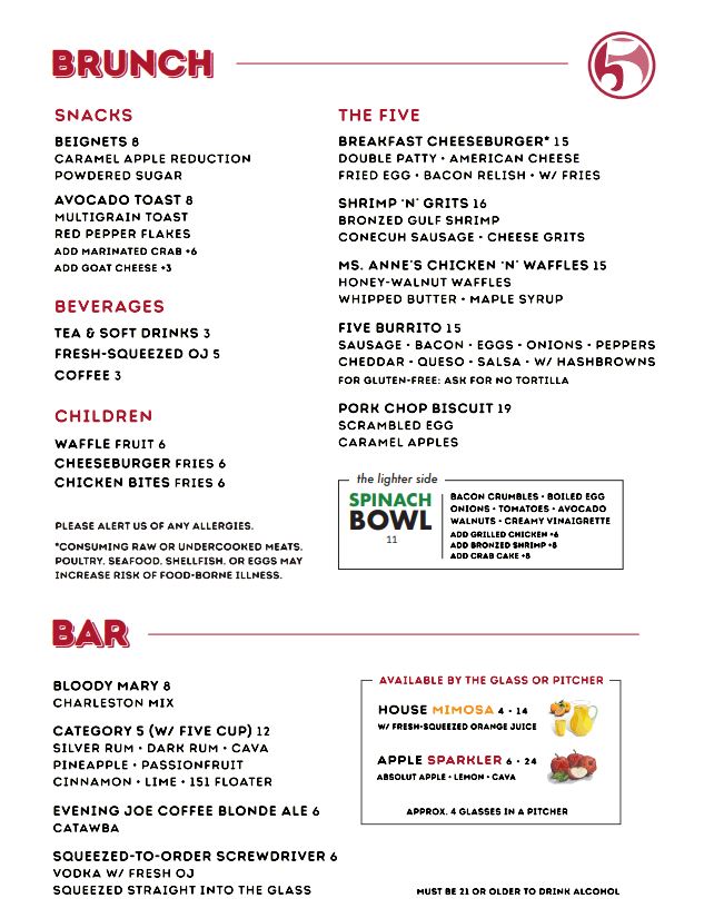 FIVE Birmingham FIVE Birmingham General Menu - Bar Menu in Birmingham, AL