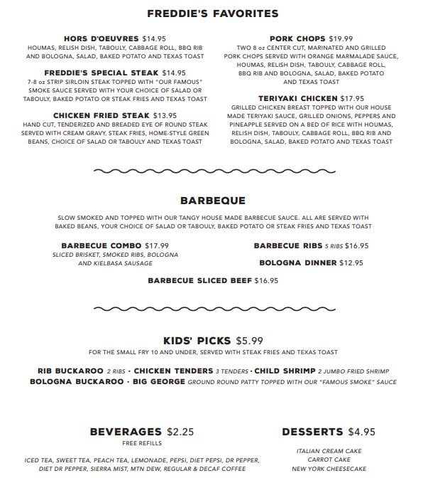 Freddie's BBQ & Steakhouse Freddie's BBQ & Steakhouse General Menu - American Menu in Sapulpa, OK
