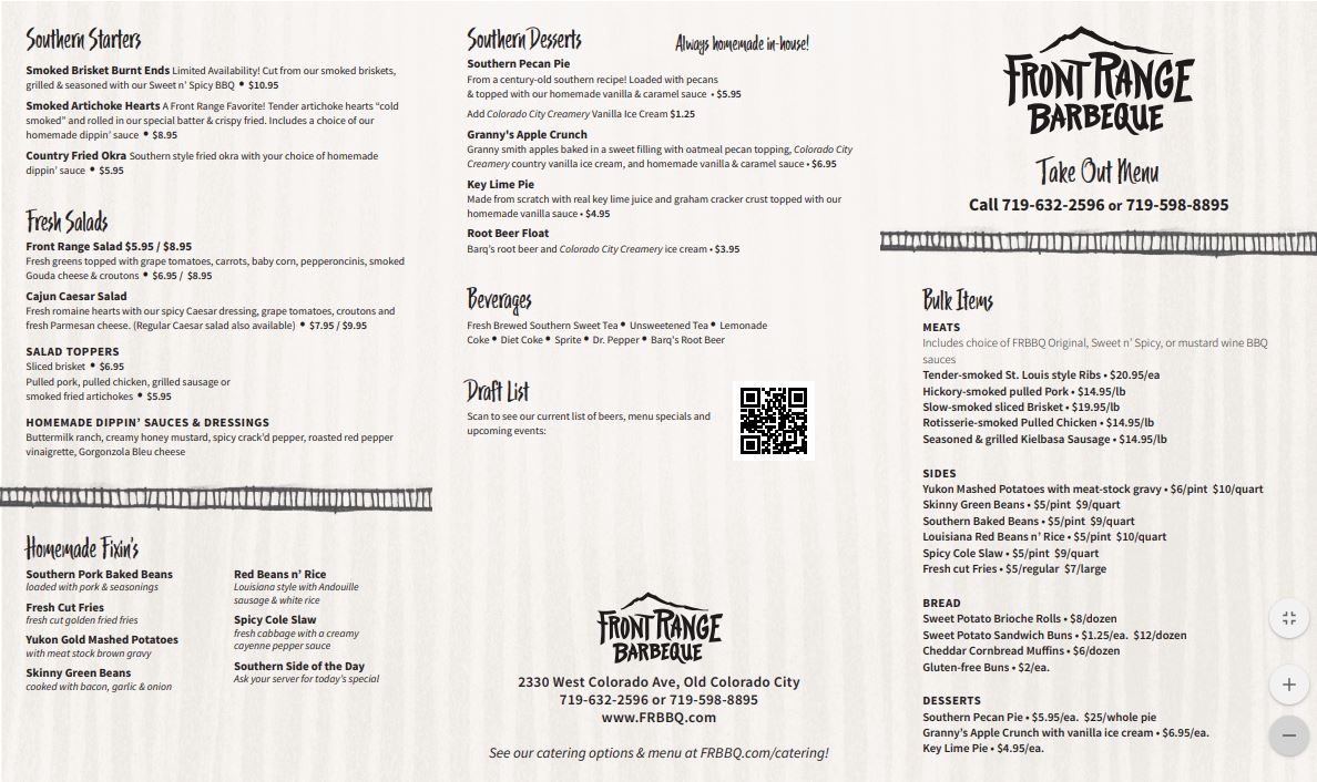 Front Range Barbeque Front Range Barbeque General Menu - Bar Menu in Colorado Springs, CO