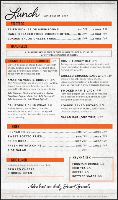 The Grand Cafe Grand Cafe Menu - American Menu in Ponca City, OK