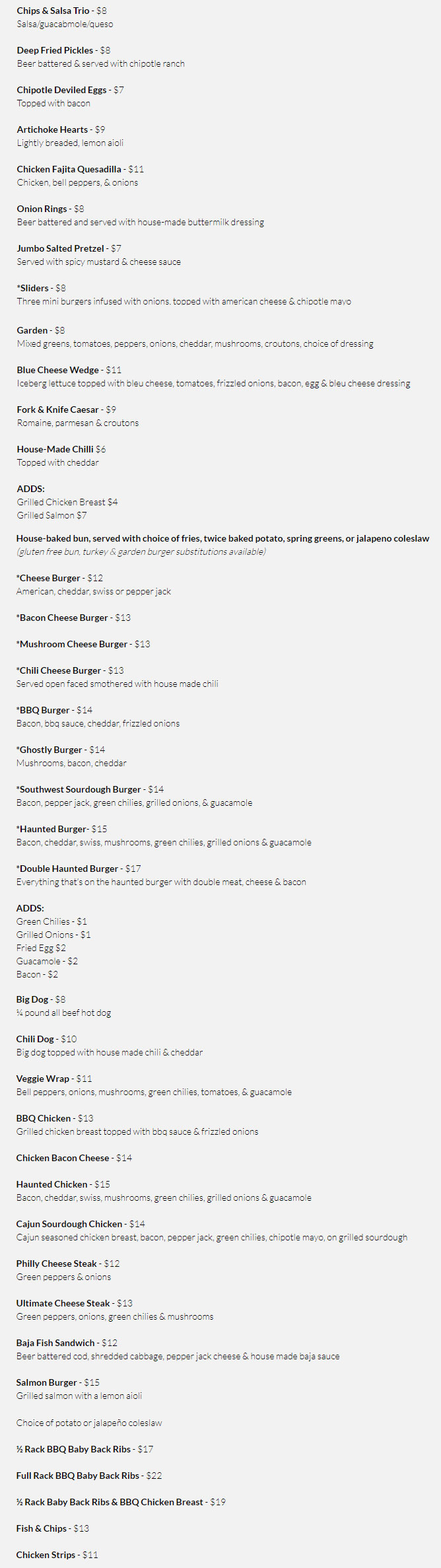 Haunted Hamburger Haunted Hamburger General Menu - American Menu in Jerome, AZ