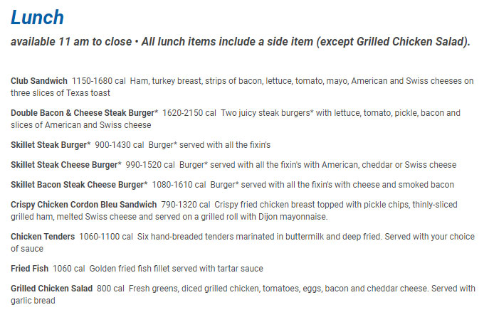 Iron Skillet Iron Skillet Lunch Menu - American Menu in Reddick, FL