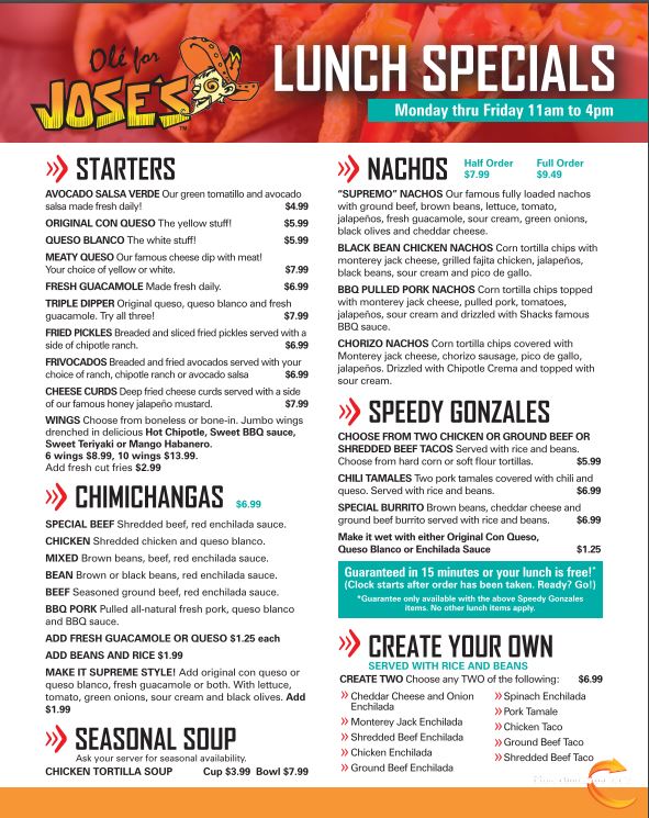 Jose's Bar & Grill Jose's Bar & Grill General Menu - Tex-Mex Menu in Springdale, AR