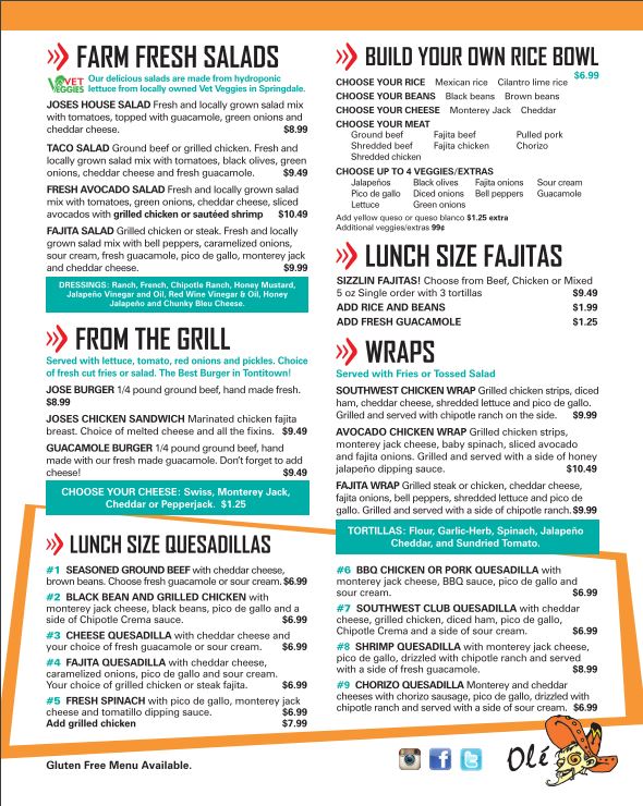 Jose's Bar & Grill Jose's Bar & Grill General Menu - Tex-Mex Menu in Springdale, AR