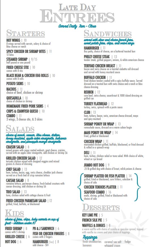 Kiva Grill Kiva Grill General Menu - Bars Menu in Gulf Shores, AL