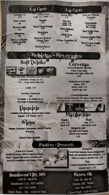 Las Palmeras Mexican Grill Las Palmeras Menu - Mexican Menu in Grove, OK