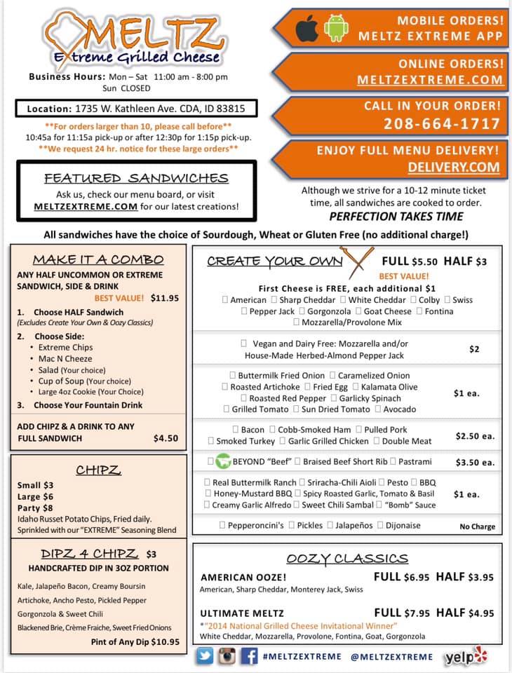 Meltz Extreme Grilled Cheese Meltz Extreme Grilled Cheese Menu - Fast Food Menu in Coeur D'Alene, ID