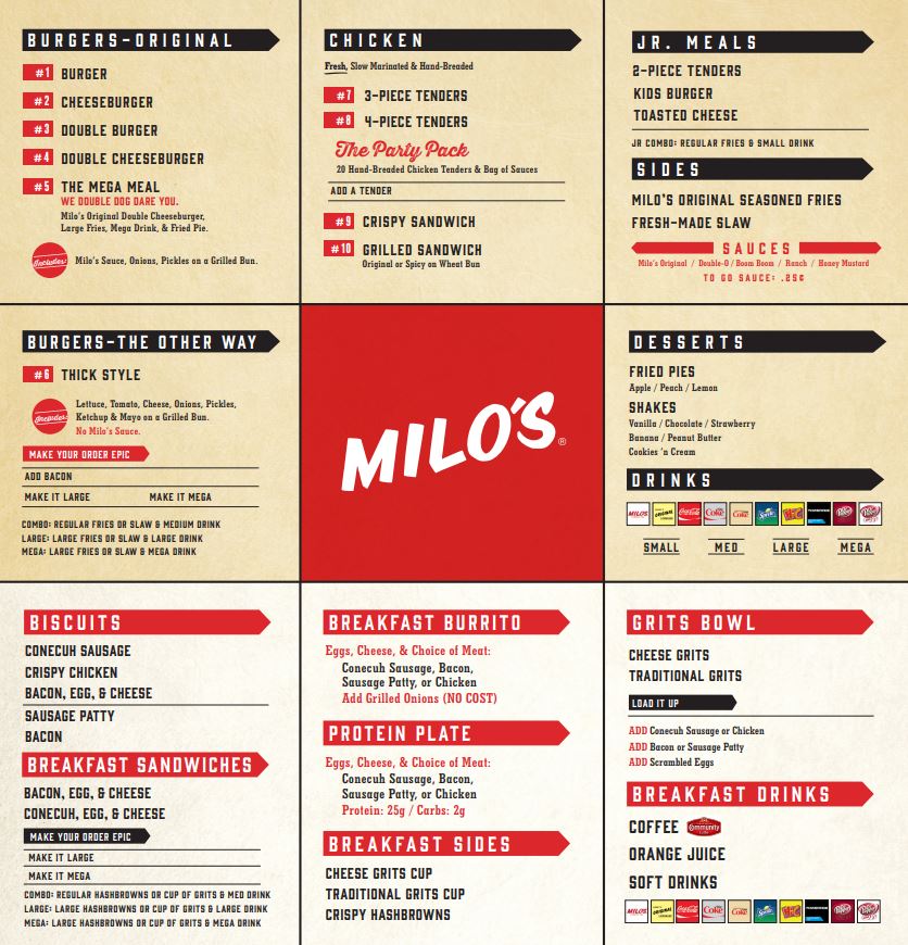 Milo's Hamburgers Milo's Hamburgers General Menu - American Menu in Birmingham, AL