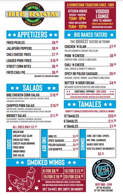 Neumeier's Rib Room Neumeiers Rib Room Menu - Bar Menu in Fort Smith, AR