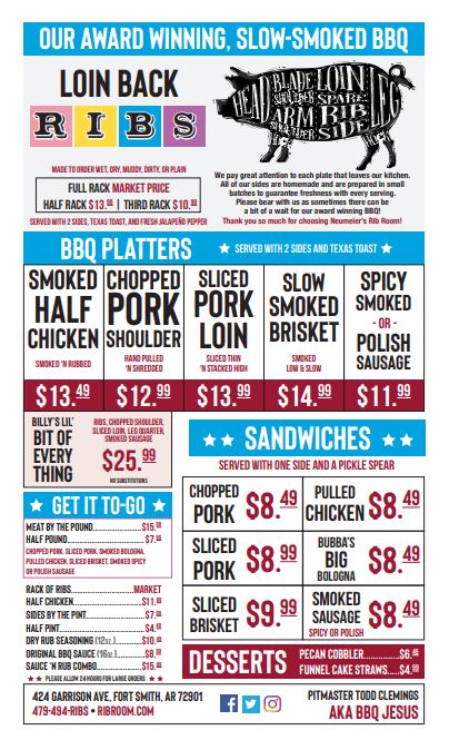 Neumeier's Rib Room Neumeiers Rib Room Menu - Bar Menu in Fort Smith, AR