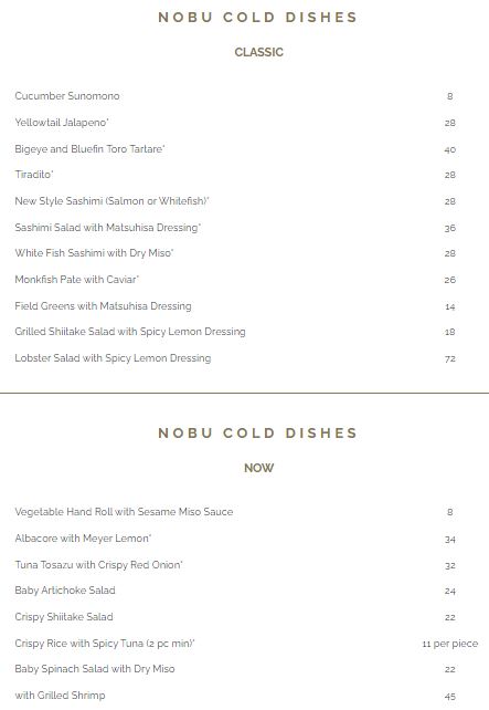 Nobu Newport Beach Nobu Menu - Bar Menu in Newport Beach, CA