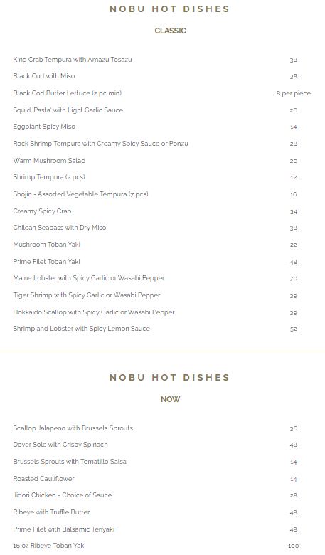 Nobu Newport Beach Nobu Menu - Bar Menu in Newport Beach, CA