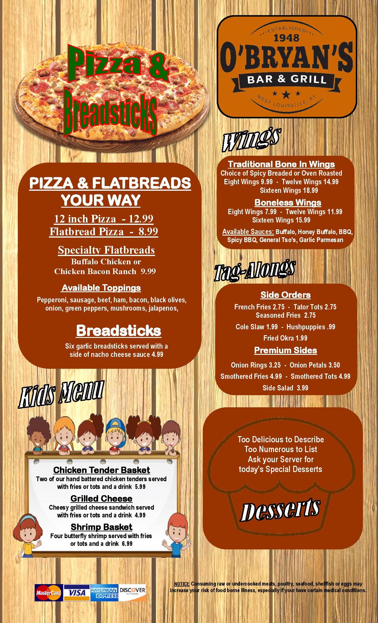 O’Bryan’s Bar & Grill OBryans Bar & Grill Menu - Bar Menu in Owensboro, KY