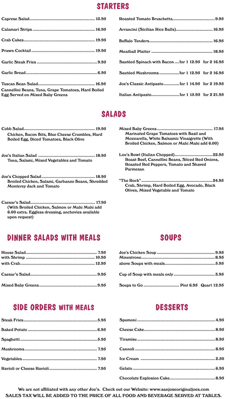 Original Joe's San Jose Original Joe's San Jose General Menu - American Menu in San Jose, CA