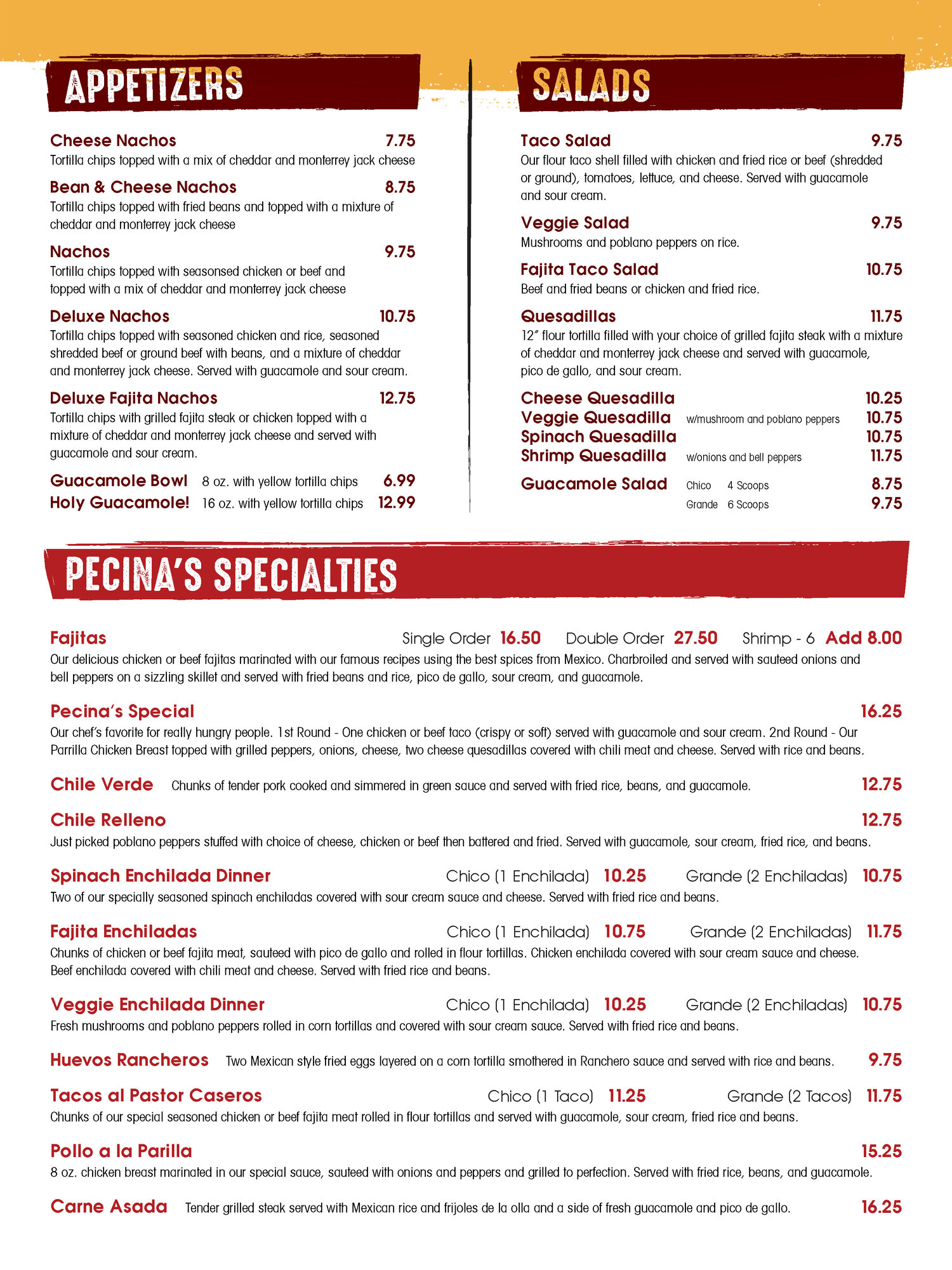 Pecina's Mexican Cafe Pecina's Mexican Cafe General Menu - Mexican Menu in Weatherford, OK