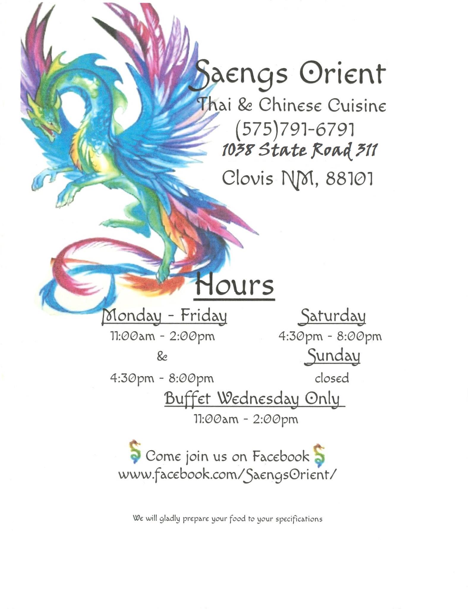 Saeng's Orient Saengs Orient Menu - American Menu in Clovis, NM