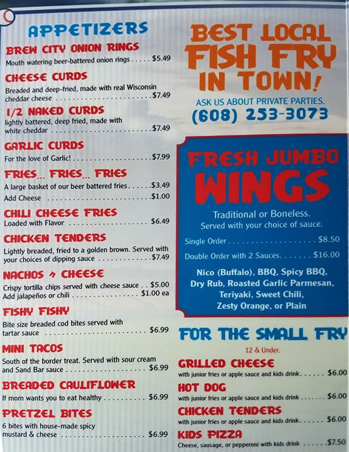 Sand Bar Sand Bar Menu - Bar Menu in Wisconsin Dells, WI