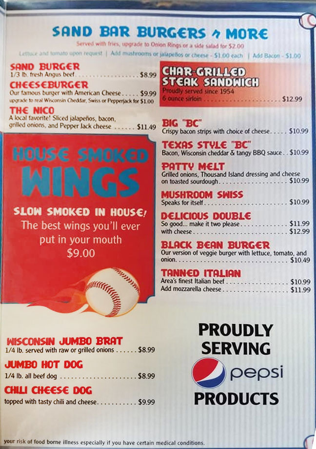 Sand Bar Sand Bar Menu - Bar Menu in Wisconsin Dells, WI