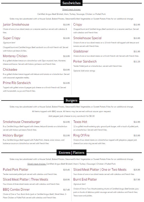 Smokehouse Barbecue - Kansas City, MO - Zona Rosa Smokehouse Barbecue Menu - BBQ Menu in Kansas City, MO