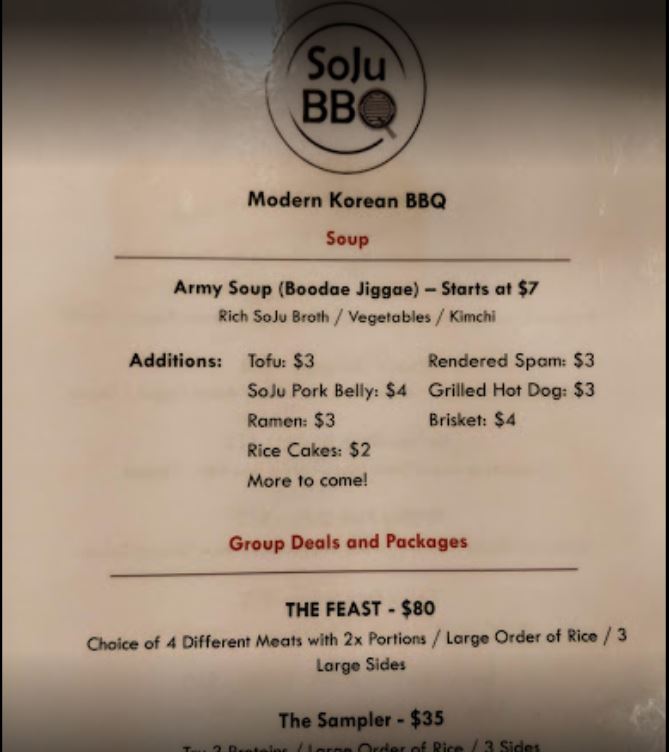 SoJu BBQ SoJu BBQ Menu - Bar Menu in Chicago, IL