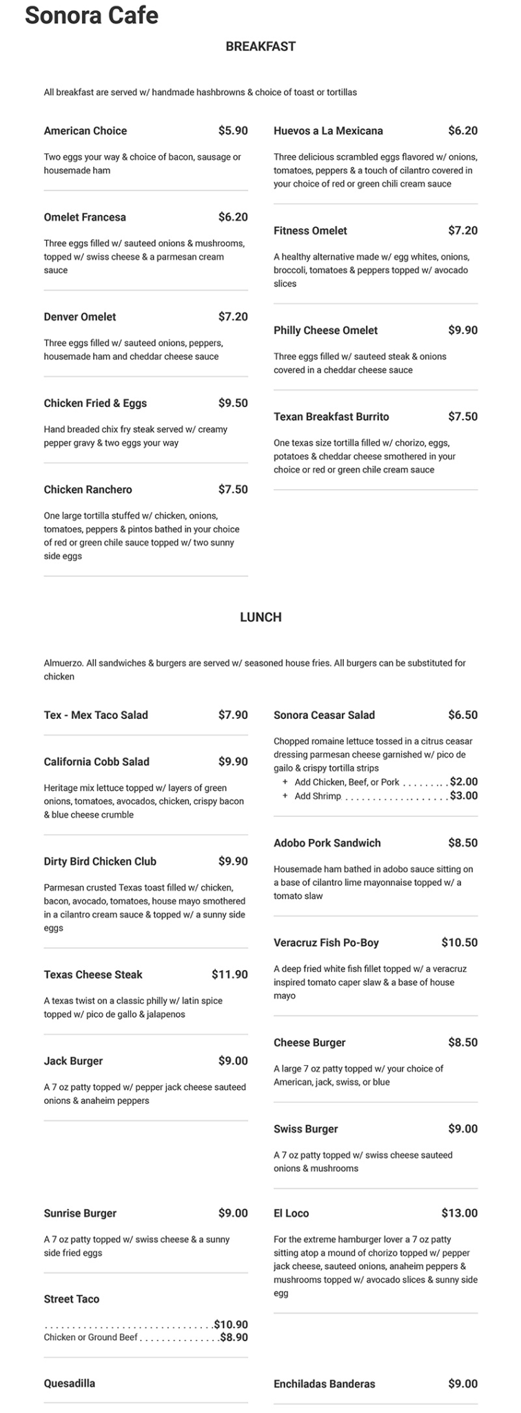Sonora Café Sonora Cafe Springdale Menu - American Menu in Springdale, AR