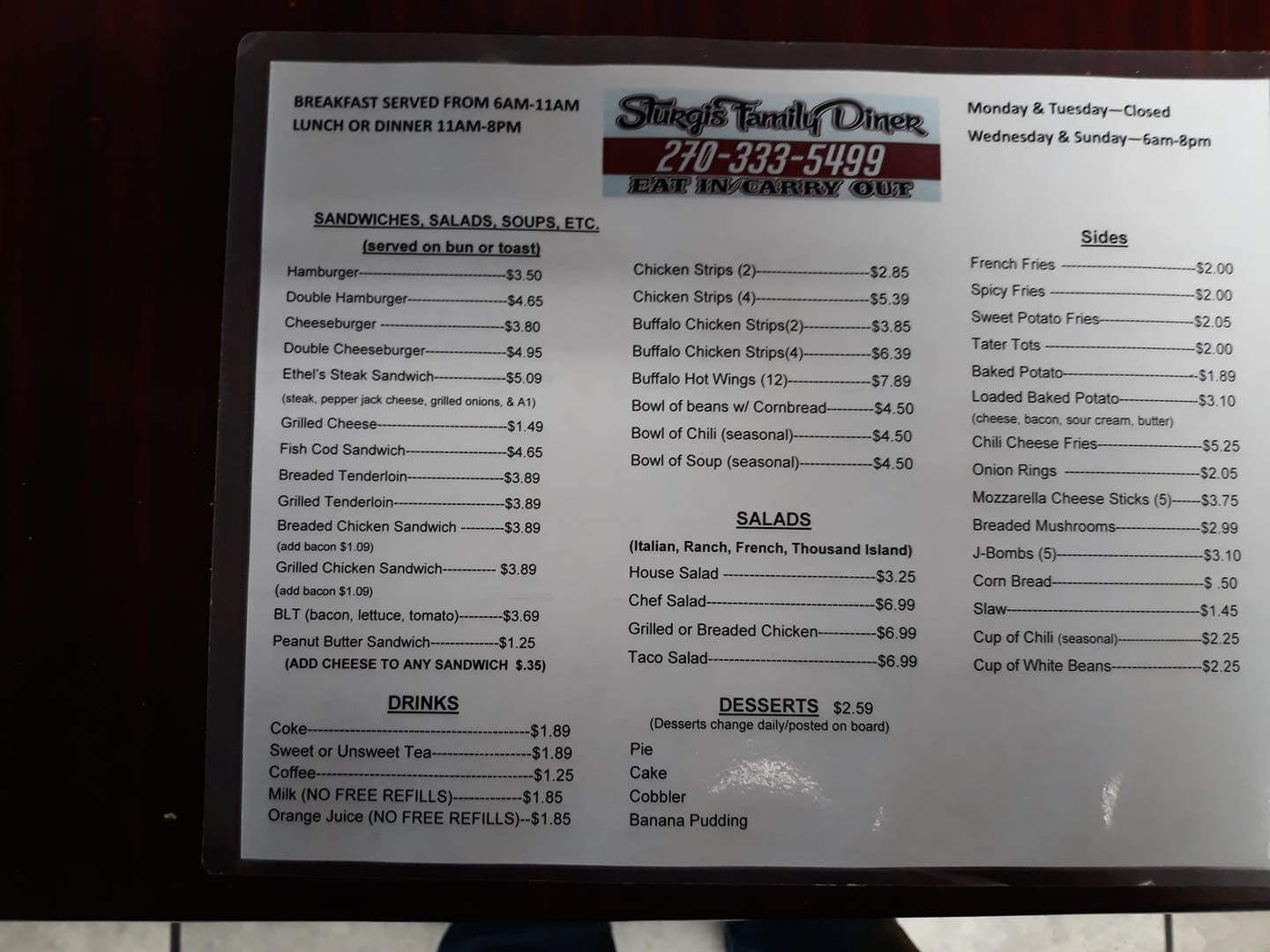 Sturgis Family Diner Sturgis Family Diner Menu - Diner Menu in Sturgis, KY