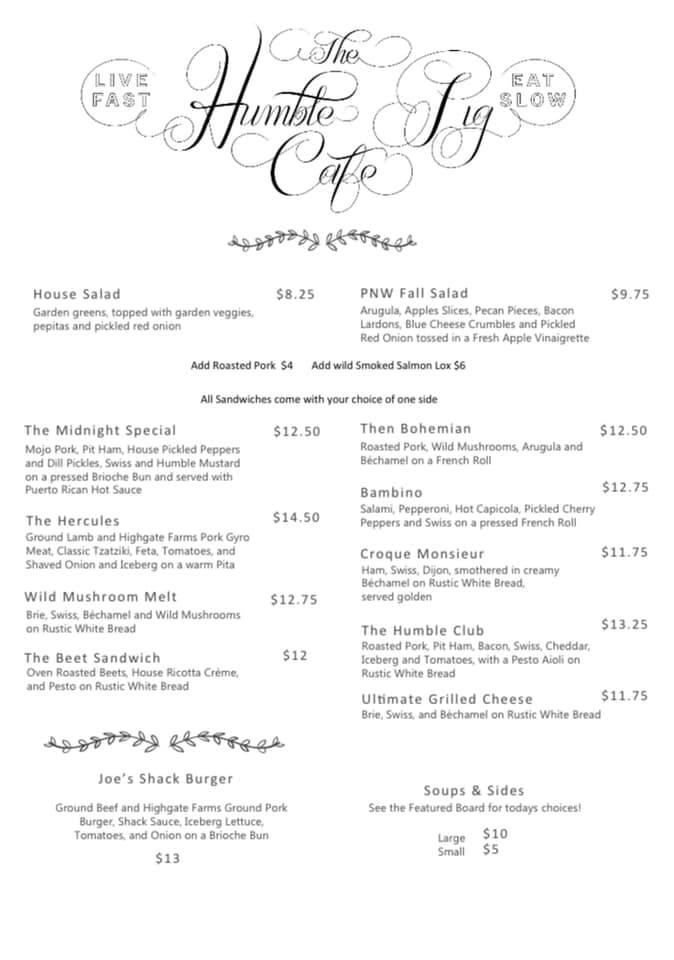 The Humble Pig Cafe The Humble Pig Cafe General Menu - Cafe Menu in Molalla, OR
