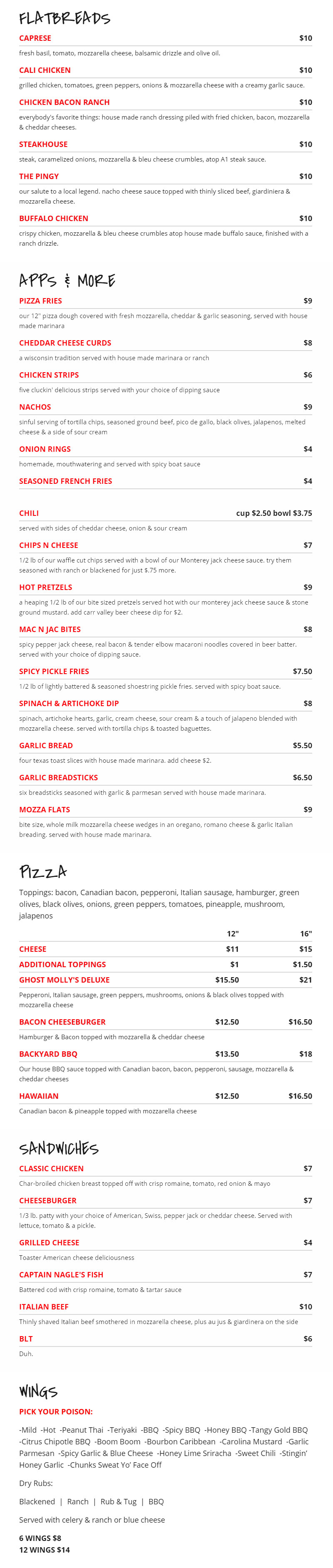 Tug's Kitchen At Showboat Saloon Tugs Kitchen At Showboat Saloon Menu - Bar Menu in Wisconsin Dells, WI