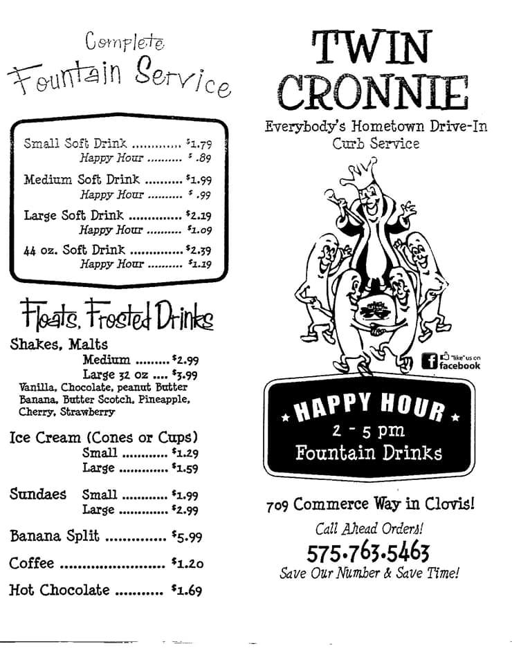 Twin Cronnie Drive-In Twin Cronnie Drive-In Menu - American Menu in Clovis, NM