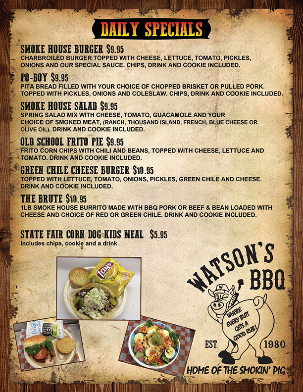 Watson's BBQ Watsons BBQ Menu - American Menu in Tucumcari, NM