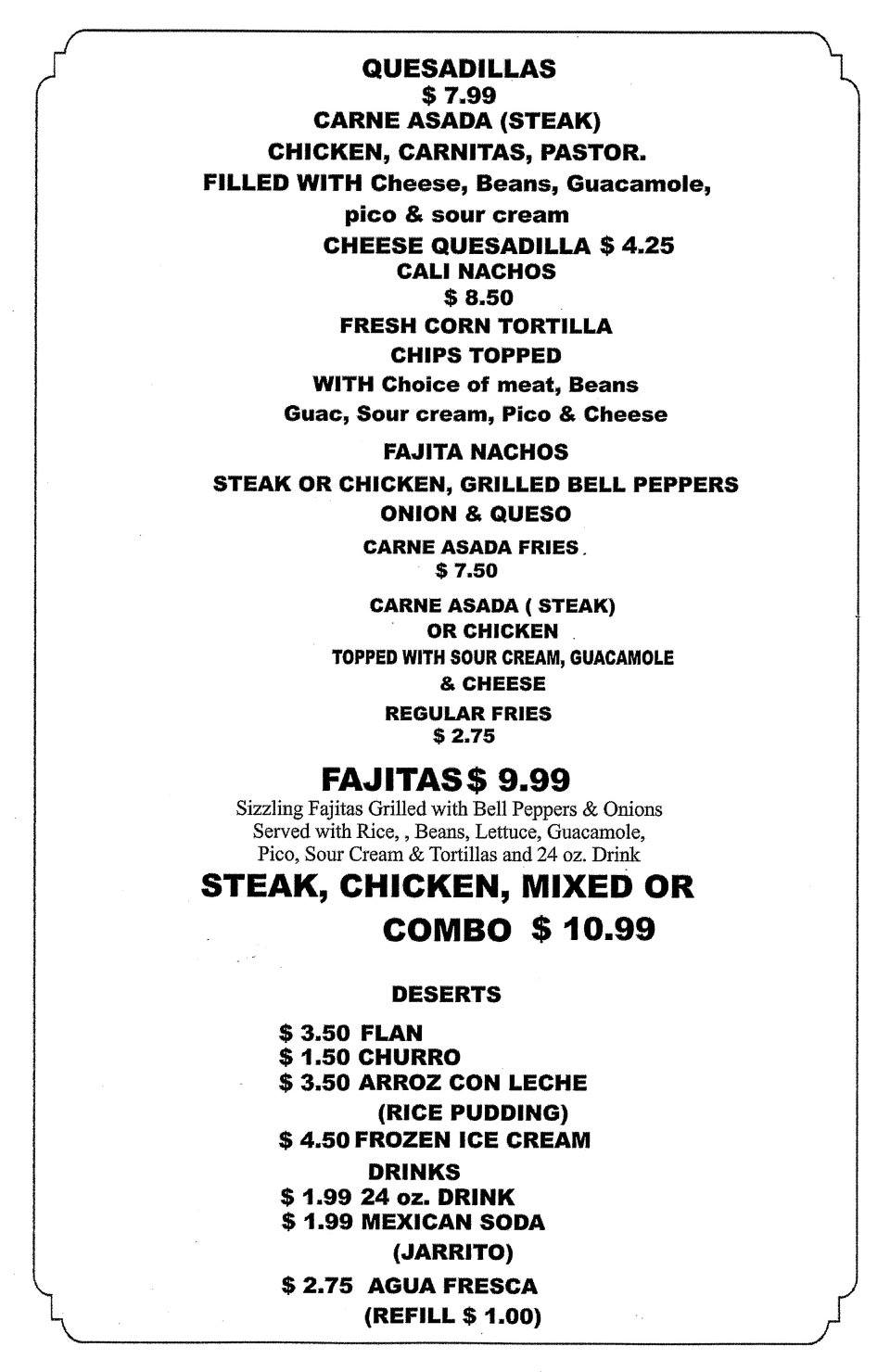 West Coast Taco Shop - BNA West Coast Taco Shop Menu - Tacos Menu in Nashville, TN