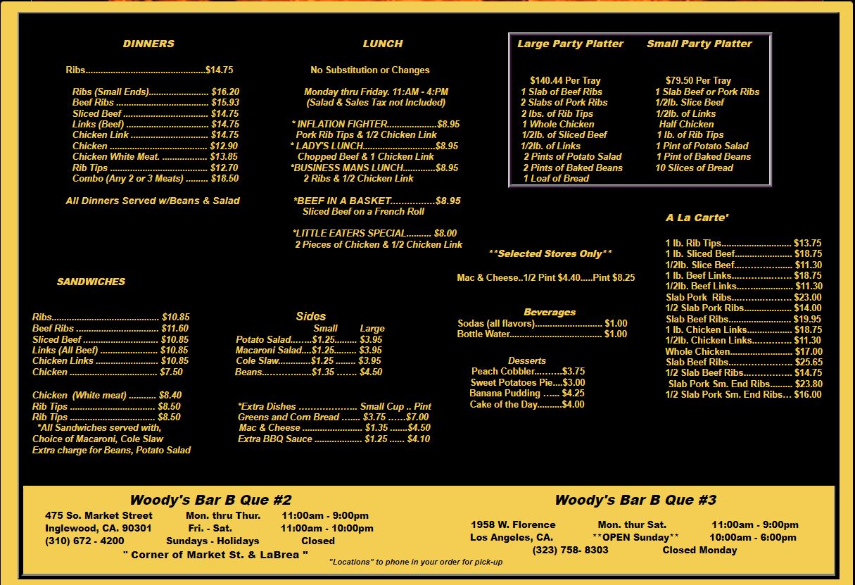 Woody's Bar-B-Que Woody's Bar-B-Que General Menu - BBQ Menu in Inglewood, CA