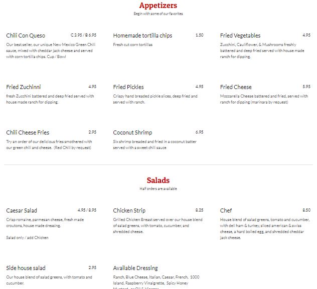 Gabbys Diner Gabbys Diner General Menu - American Menu in Milan, NM