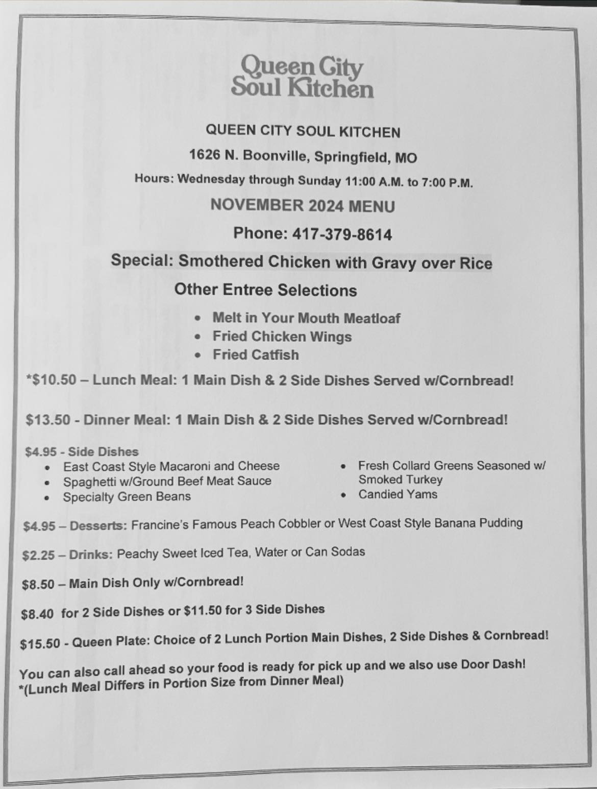 Queen City Soul Kitchen Menu
